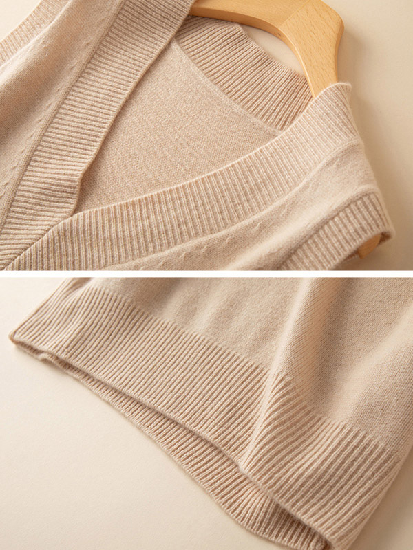 V-neck Heavy Knit Vest in Beige