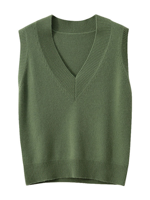 V-neck Heavy Knit Vest in Green