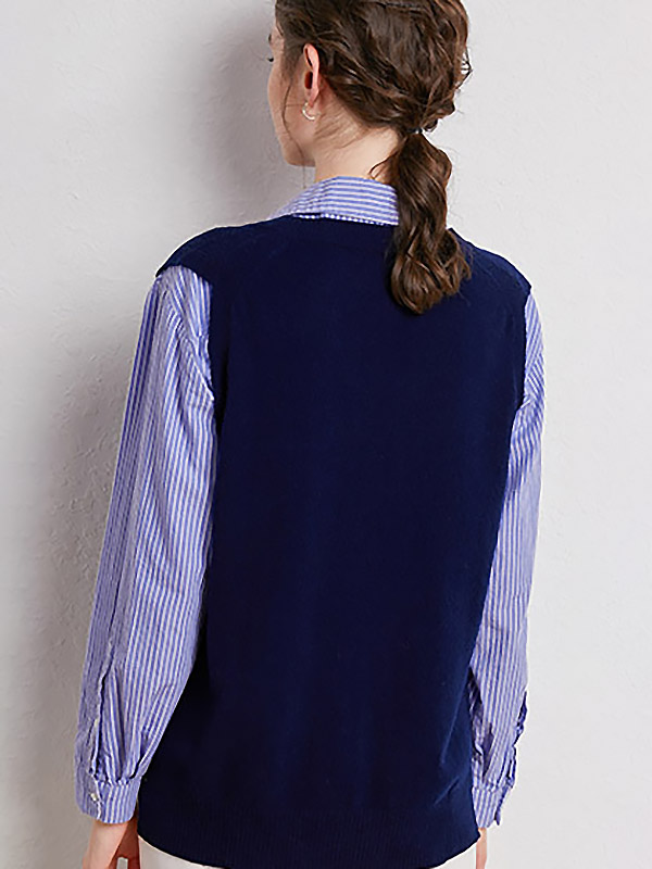 V-neck Wool Knit Vest in Blue