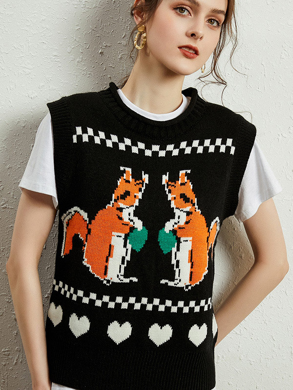 Multi-Color Knit Vest in Squirrel Print