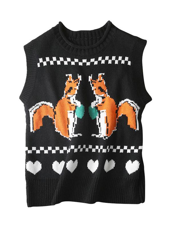 Multi-Color Knit Vest in Squirrel Print