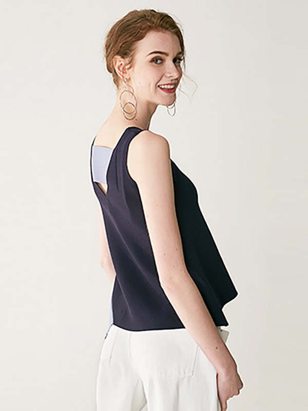 Navy Blue Splicing Blue Block Vest