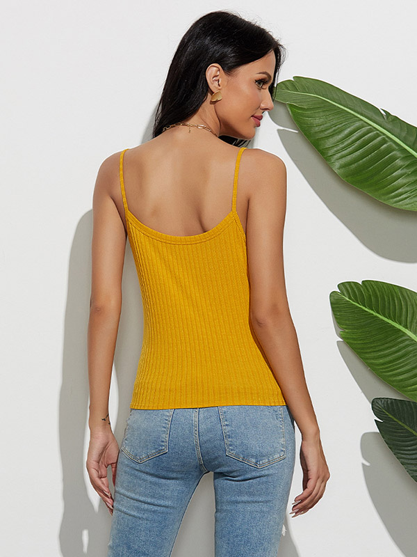 Yellow Off shoulder Camisole Button Vest