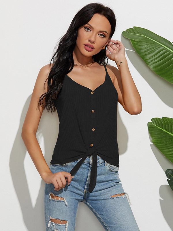 Black Off shoulder Camisole Button Vest