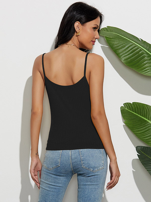 Black Off shoulder Camisole Button Vest