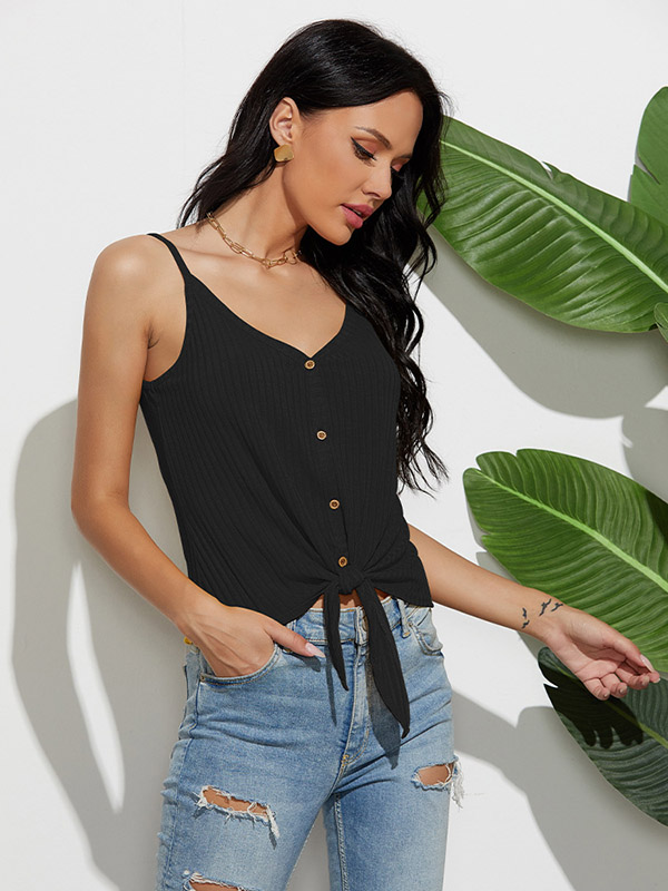 Black Off shoulder Camisole Button Vest