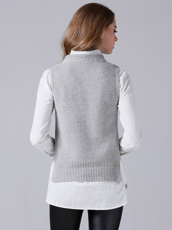 Grey Side Split Knit Vest with Pockets