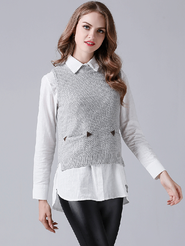 Grey Side Split Knit Vest with Pockets