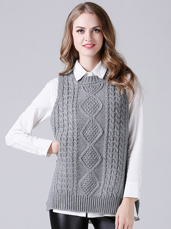 Grey Oversize Crochet Side Split Vest