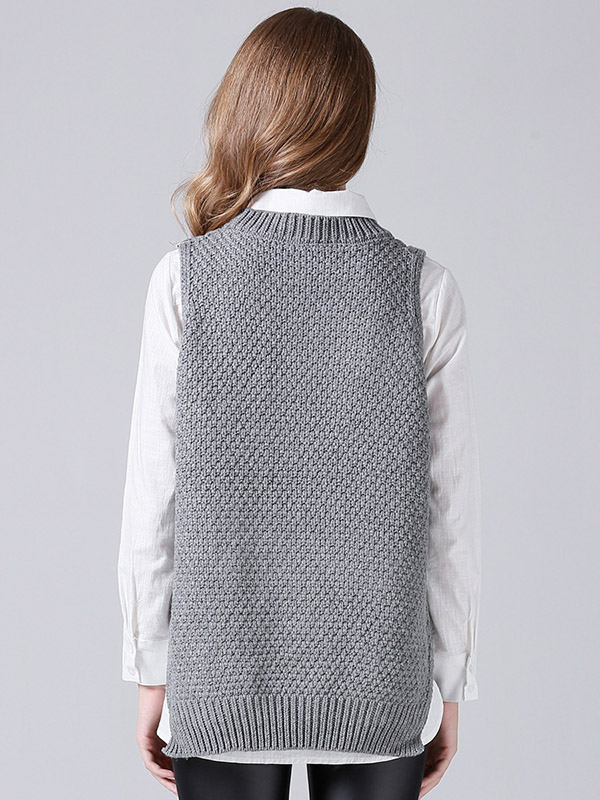 Grey Oversize Crochet Side Split Vest