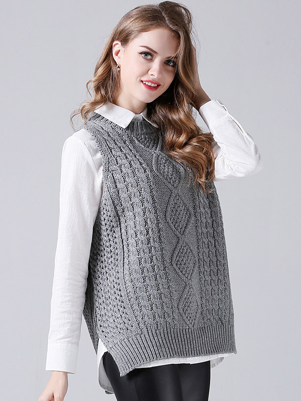 Grey Oversize Crochet Side Split Vest