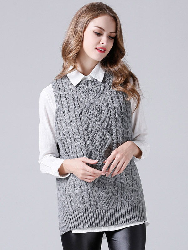 Grey Oversize Crochet Side Split Vest