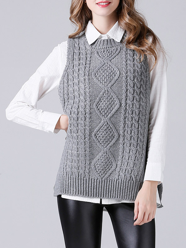 Grey Oversize Crochet Side Split Vest