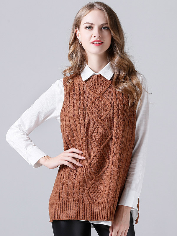 Khaki Oversize Crochet Side Split Vest