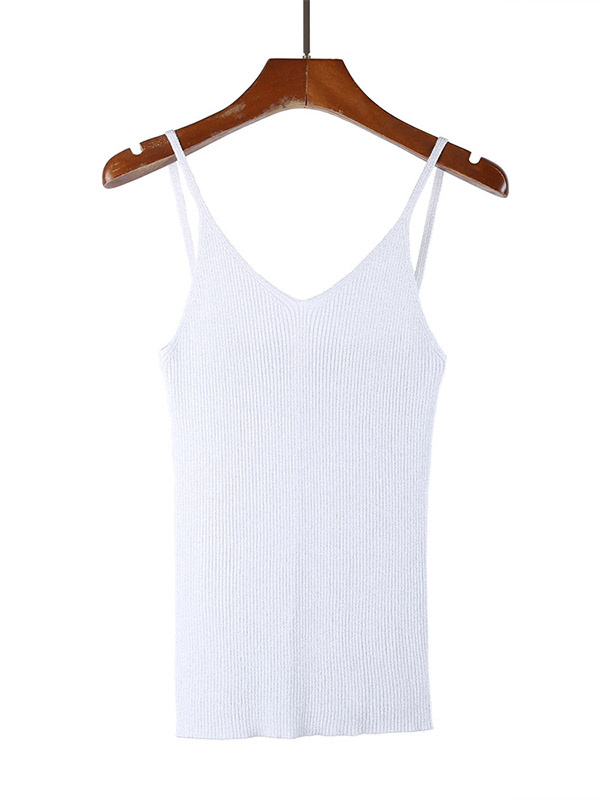 White Off Shoulder Shiny Strap Knit Vest