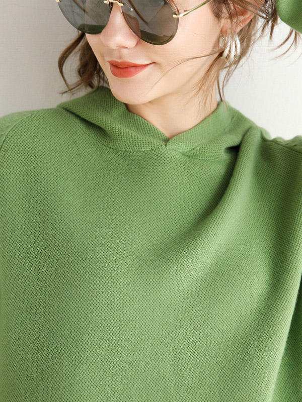 Green Oversize Long Sleeves Knit Hoodie