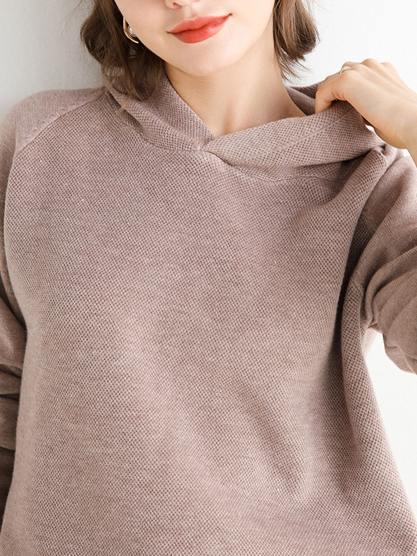 Khaki Oversize Long Sleeves Knit Hoodie