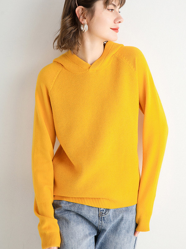 Yellow Oversize Long Sleeves Knit Hoodie