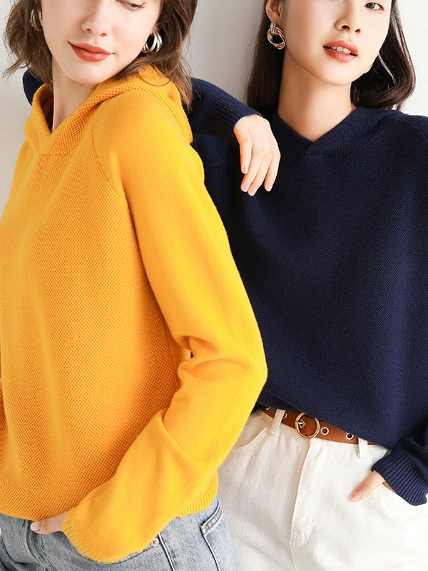 Yellow Oversize Long Sleeves Knit Hoodie