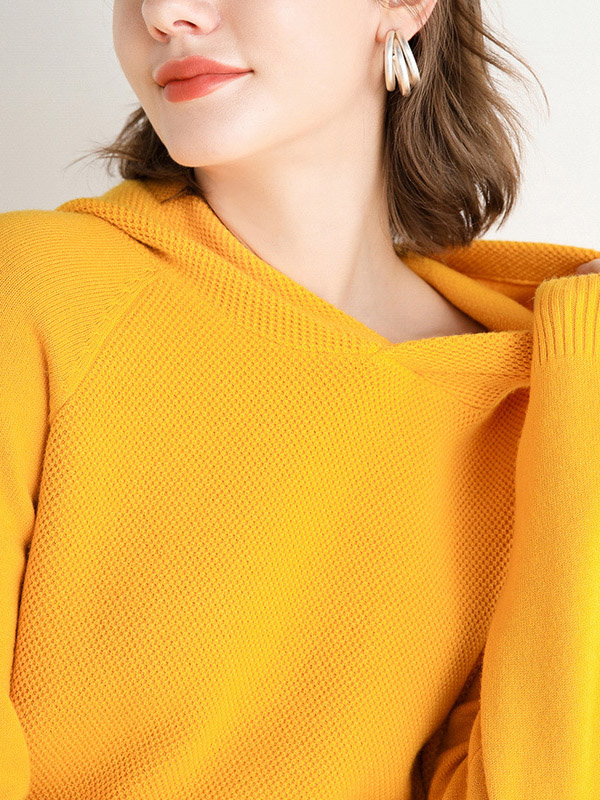 Yellow Oversize Long Sleeves Knit Hoodie