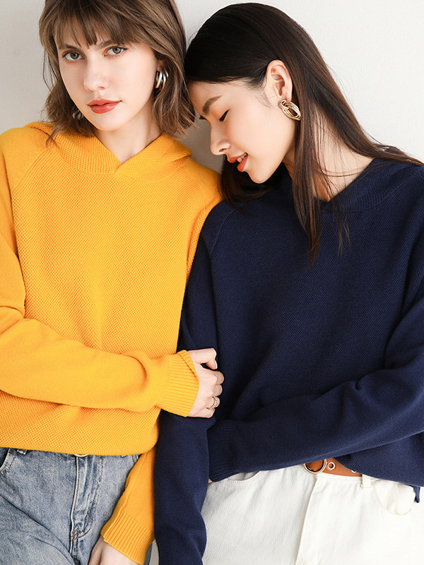 Yellow Oversize Long Sleeves Knit Hoodie