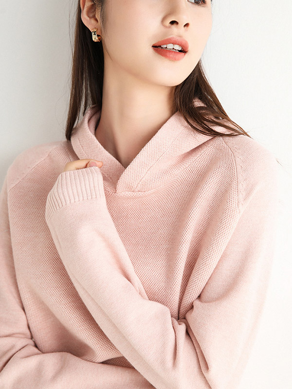 Pink Oversize Long Sleeves Knit Hoodie