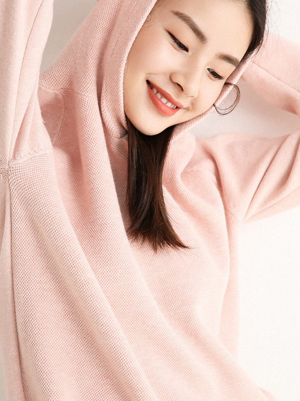 Pink Oversize Long Sleeves Knit Hoodie