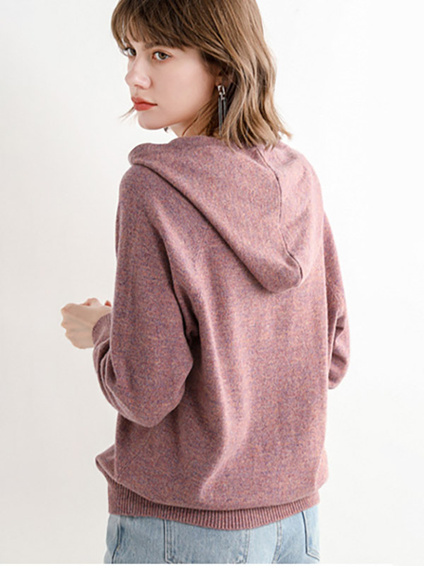 Purple Cashmere Oversize Long Sleeves Knit Hoodies