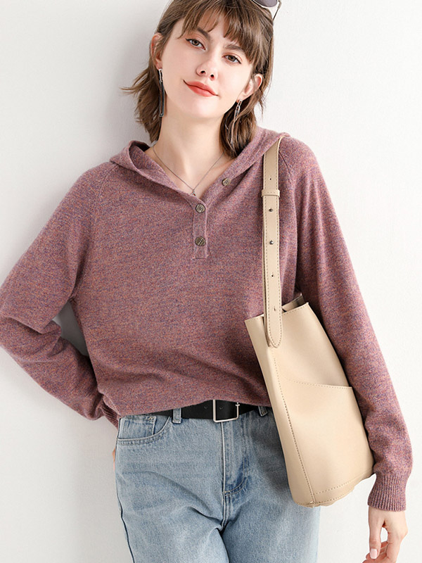 Purple Cashmere Oversize Long Sleeves Knit Hoodies