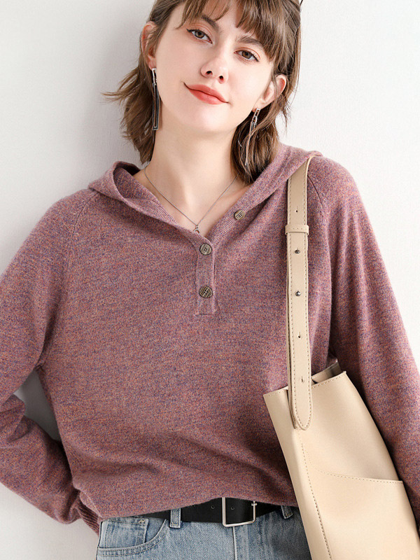 Purple Cashmere Oversize Long Sleeves Knit Hoodies