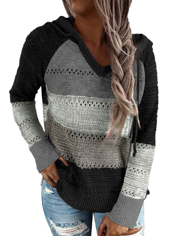 Multi-Color Splicing Side Split Oversize Knit Hoodies