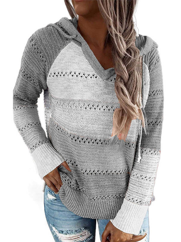 Multi-Color Splicing Side Split Oversize Knit Hoodies