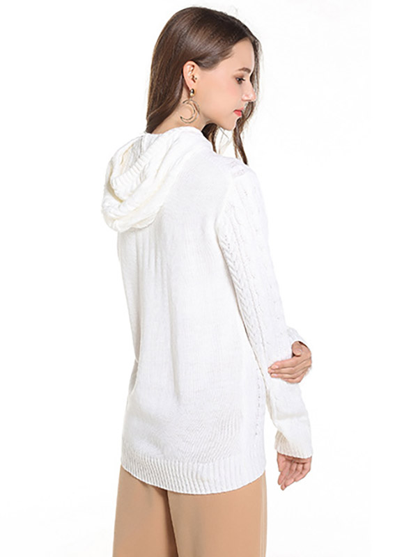 White Oversize Long Sleeves Knit Hoodies