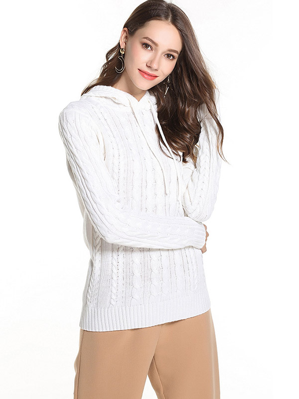 White Oversize Long Sleeves Knit Hoodies