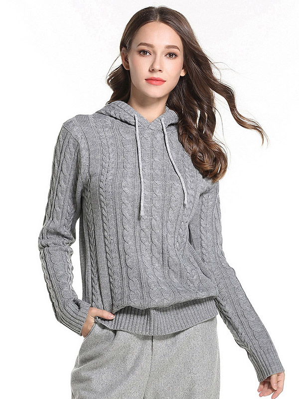 Grey Oversize Long Sleeves Knit Hoodies