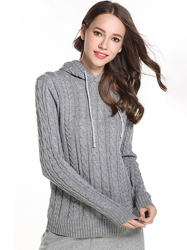 Grey Oversize Long Sleeves Knit Hoodies