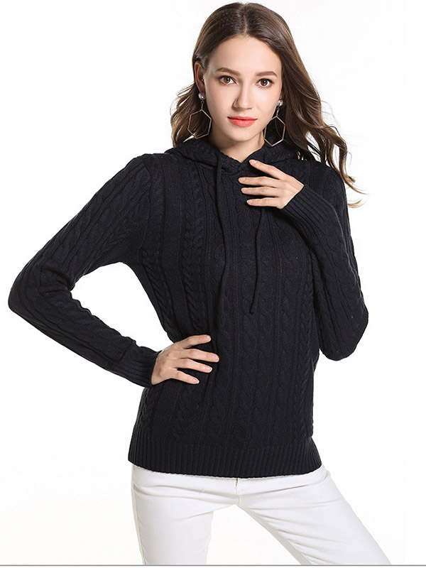 Black Oversize Long Sleeves Knit Hoodies