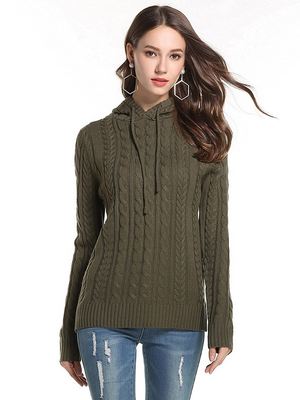 Green Oversize Long Sleeves Knit Hoodies