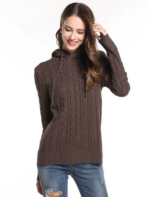 Khaki Oversize Long Sleeves Knit Hoodies