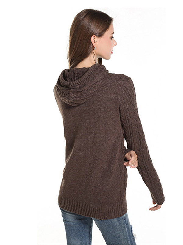 Khaki Oversize Long Sleeves Knit Hoodies