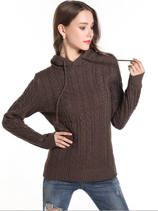 Khaki Oversize Long Sleeves Knit Hoodies