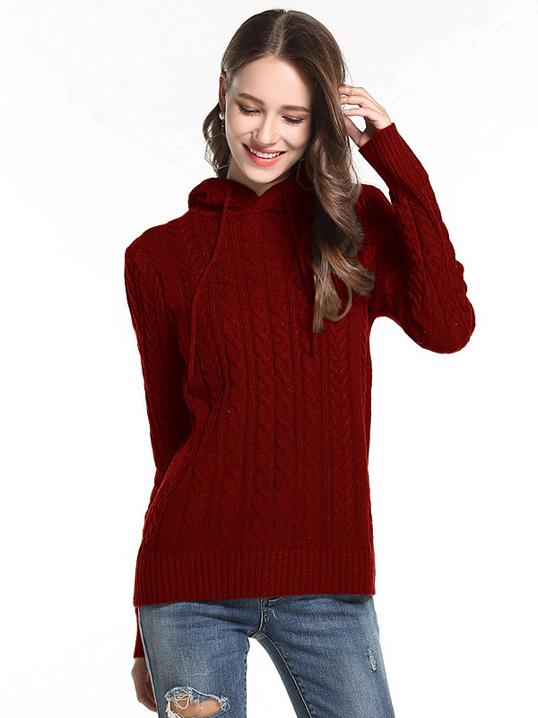 Red Oversize Long Sleeves Knit Hoodies