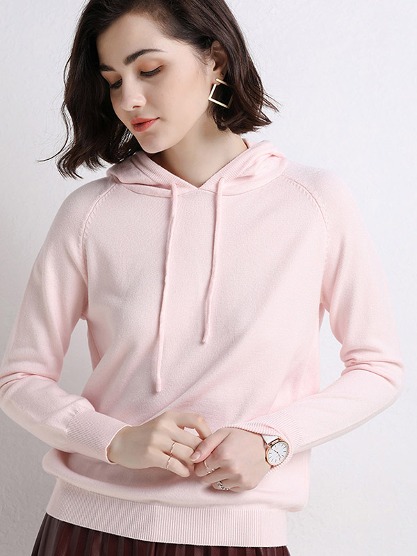 Baby Pink Long Sleeves Medium Knit Hoodies