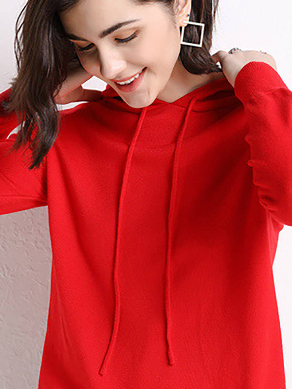 Red Long Sleeves Medium Knit Hoodies