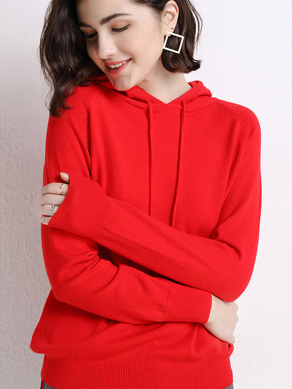 Red Long Sleeves Medium Knit Hoodies