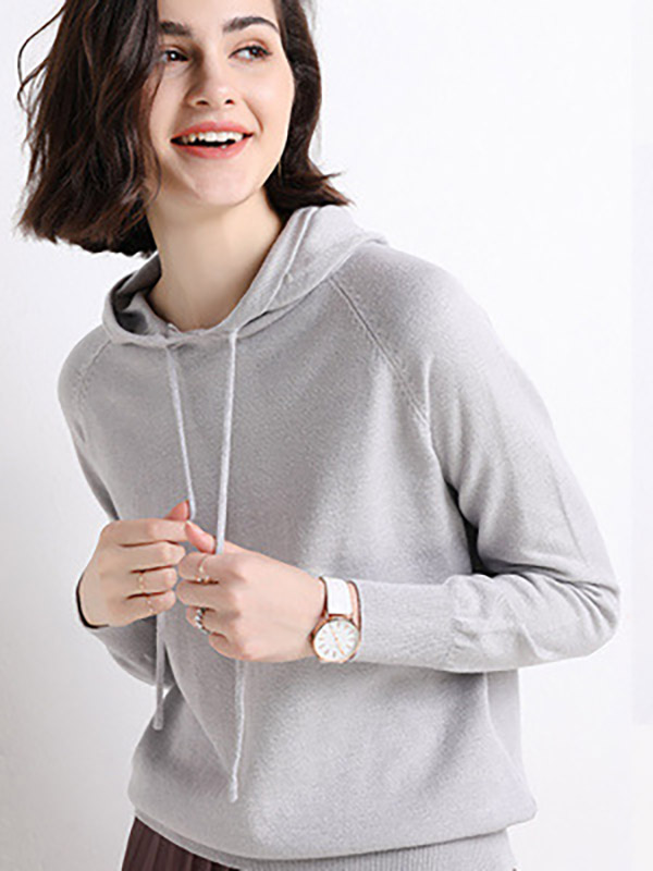 Grey Long Sleeves Medium Knit Hoodies