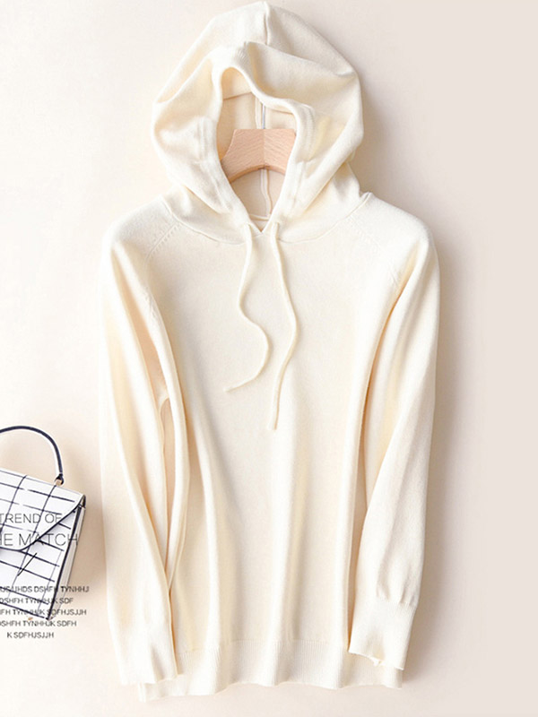 Beige Long Sleeves Medium Knit Hoodies