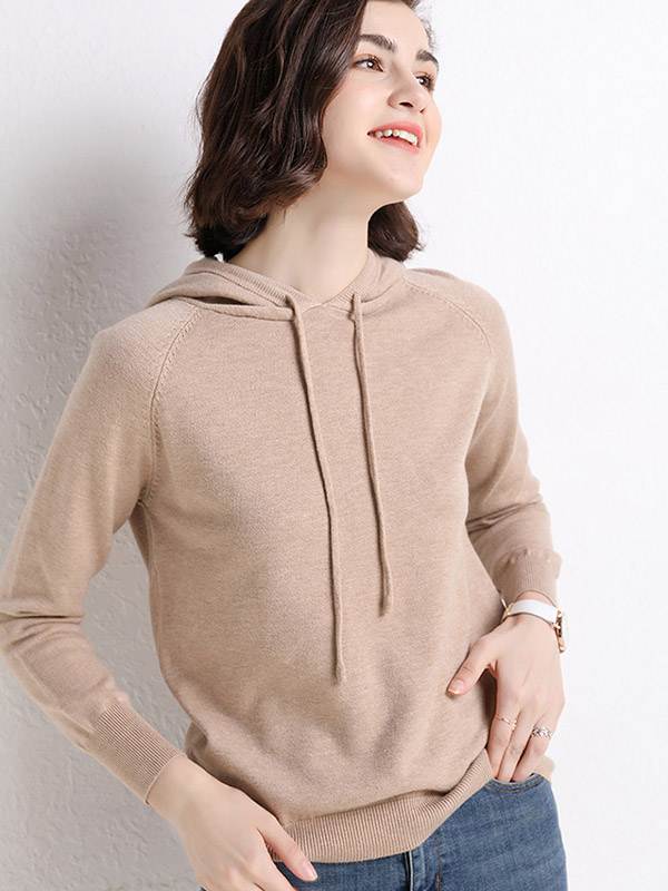 Khaki Long Sleeves Medium Knit Hoodies