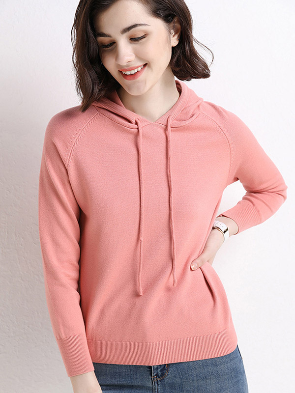 Pink Long Sleeves Medium Knit Hoodies