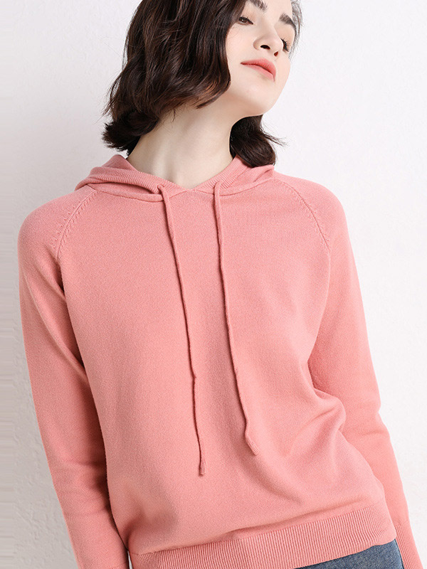 Pink Long Sleeves Medium Knit Hoodies